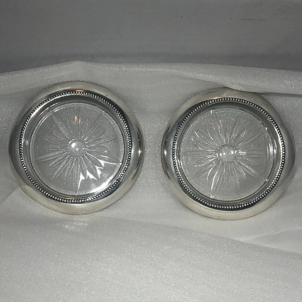 FRANK M WHITING & CO STERLING & CRYSTAL COASTERS - SET of 2